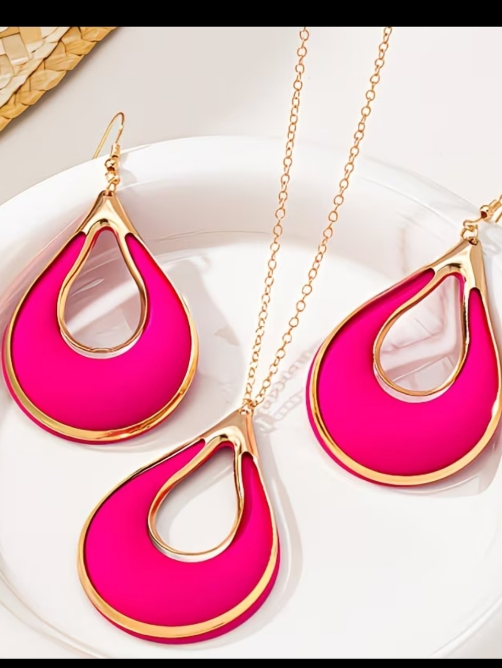SOLD- Pink/Copper Teardrop Necklace Set
